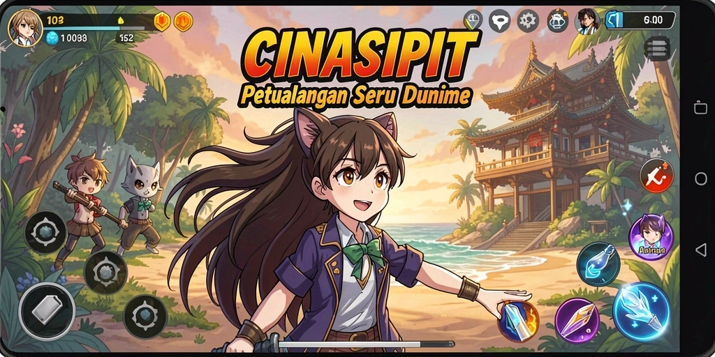 Screenshot gameplay CINASIPIT menampilkan aksi seru karakter Anime.