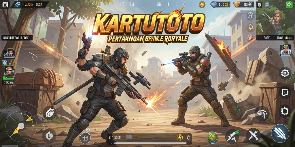 Tangkapan layar pertempuran seru di KARTUTOTO dengan pemain yang berjuang untuk bertahan hidup.